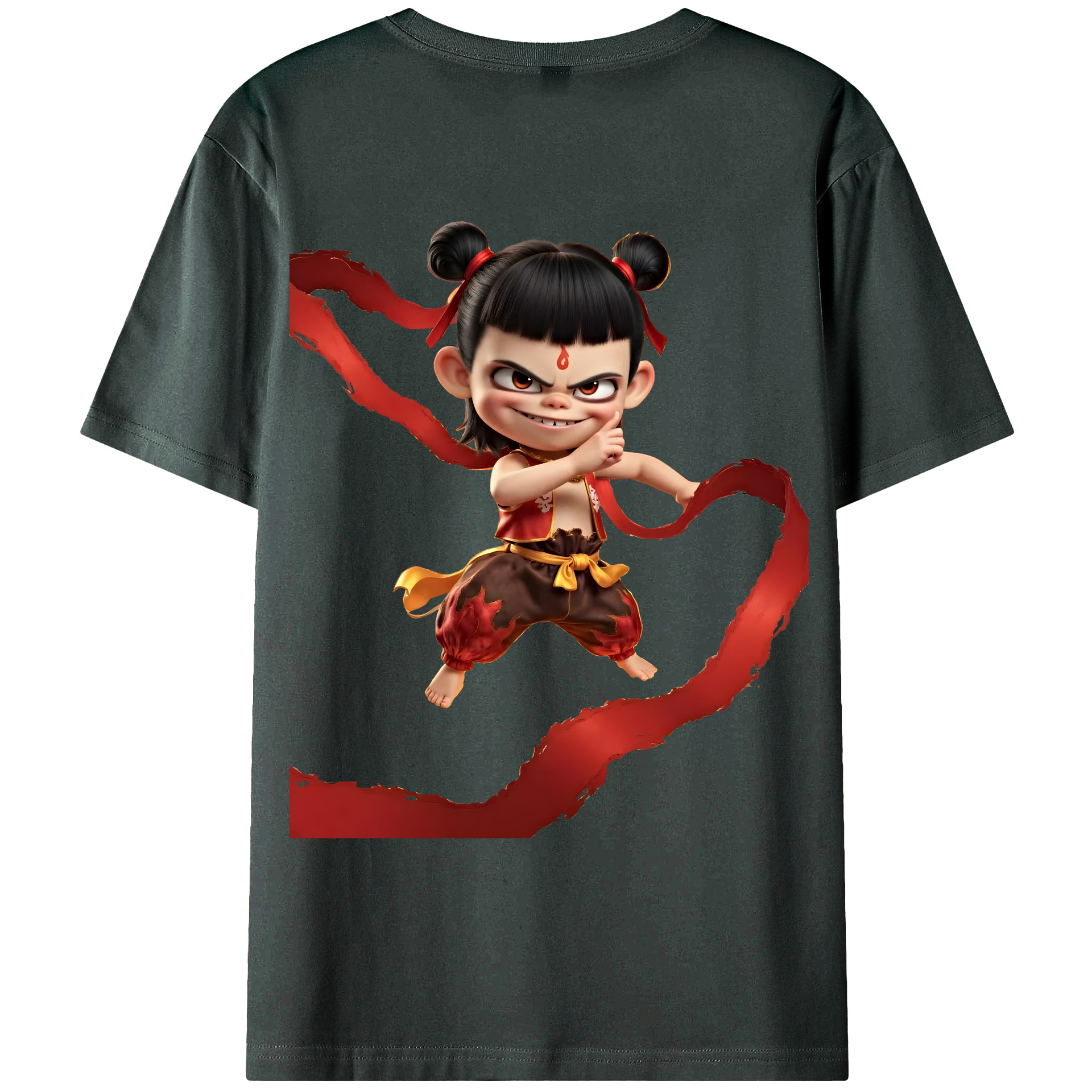 （画像用） Ne Zha 2 ナタ 魔童の大暴れ 綿100％ メンズ半袖Tシャツ（バックプリント） 通気性
